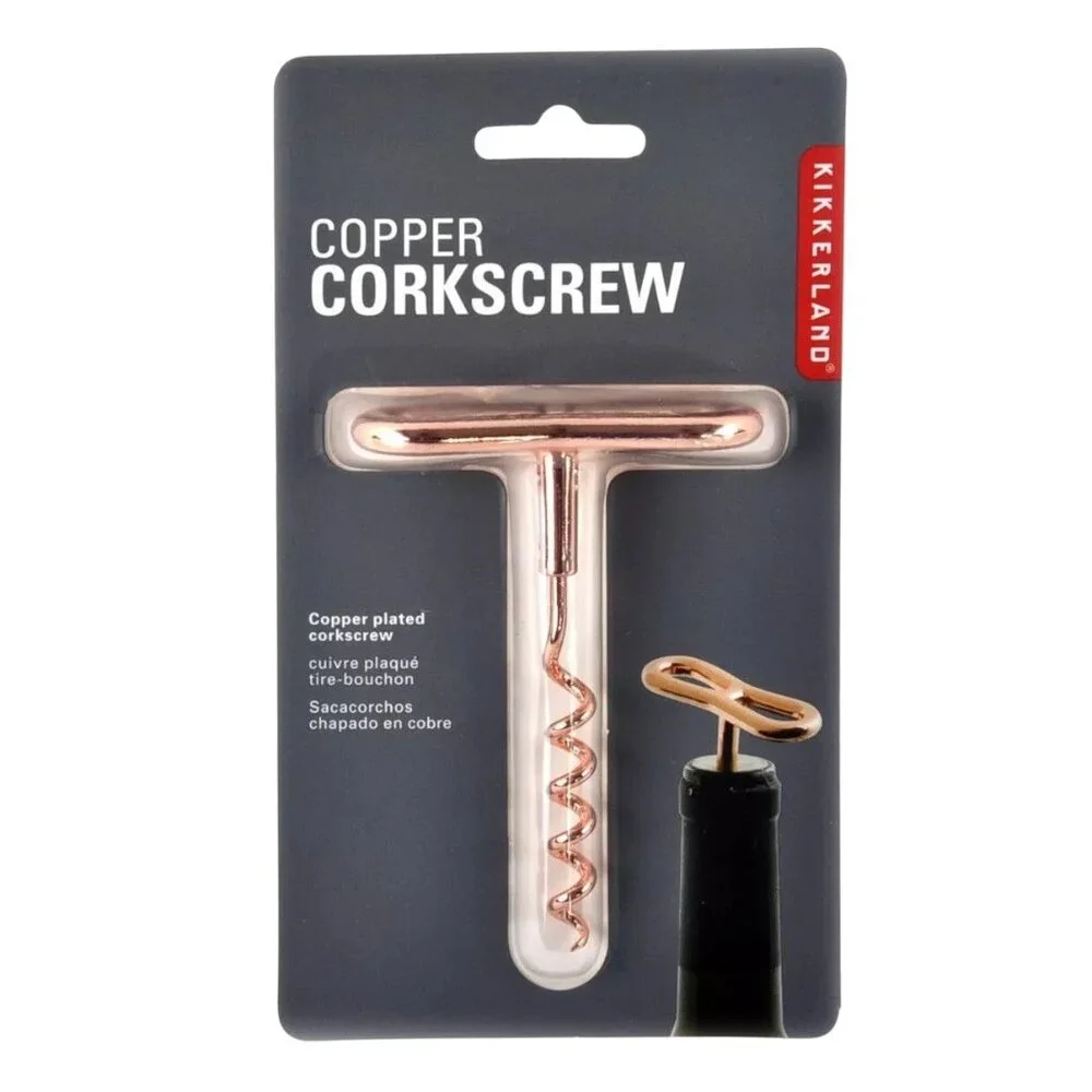 Kikkerland Corkscrew Wine Bottle Opener Copper Plated Zinc Alloy NEW